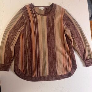 Coldwater Creek 1X Striped Knit Sweater | Earth Tone Boho Pullover